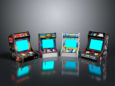 Classic Arcade Machines With Four Units Blue Screens And Colorful Graphics 3d model