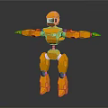 Orange 3D Mechanical Robot Model With Metallic Joints In Standing Pose 3d model