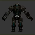 Detailed Heavy Armored Robot Character With Mechanical Design And Blue Accents