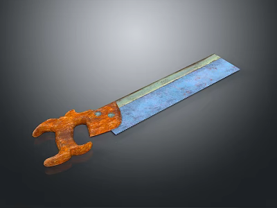Durable Hand Saw Hardware Tool with Orange Handle and Blue Blade 3d model