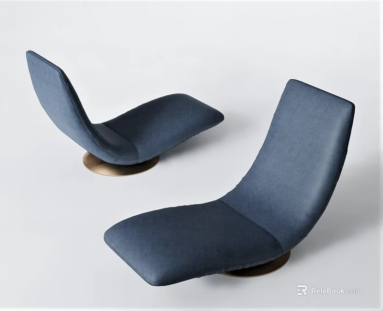 Modern Blue Lounge Chairs With Round Metal Base And Comfortable Design 3d model 