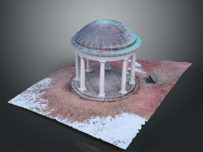 Dome Shaped Pavilion With White Columns Circular Stone Base On Red White Ground Surface 3d model