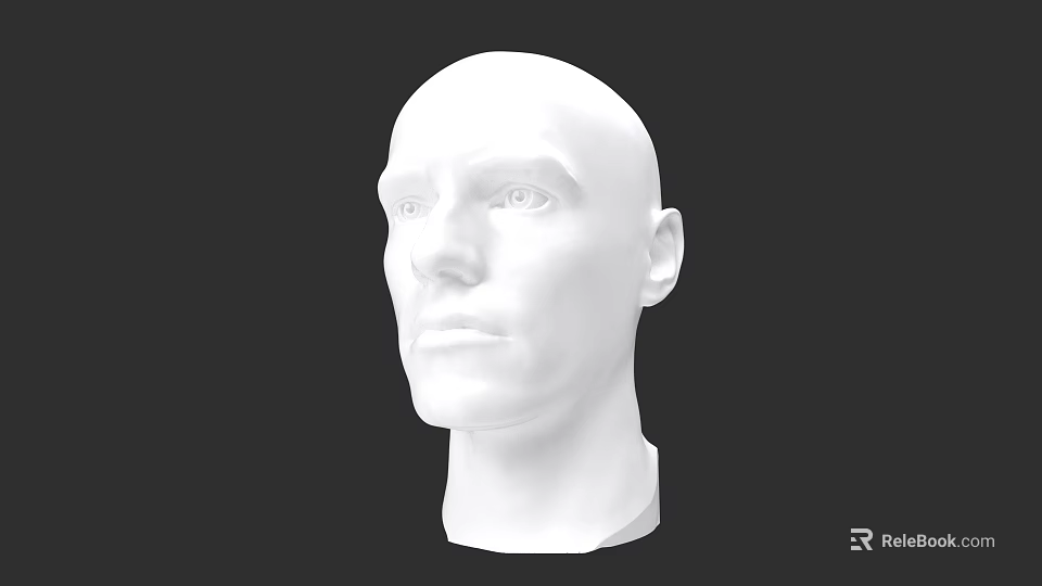 White Male Head Sculpture With Smooth Surface Detailed Facial Features And Black Background 3d model 