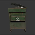 Green Recycling Bin With 100 Percent Sign And Wheels Filled With Recyclables