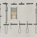 Black Wall Mounted Shower Heads With Handheld Sprayers Towel Rack And Storage Shelves