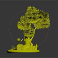 Pink Fluffy Artificial Tree Shaped Decorative Plant With Small Ornaments On Yellow Base