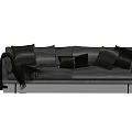 Modern Gray Two Seater Sofa With Black Pillows And Soft Throw Blanket 3d model