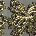 Intricate Golden Symmetrical Ornate Carved Decorations On Gray Wall Surface