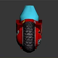 Stylish Red Modern Motorcycle With Blue Windshield Brown Seat And Black Tires