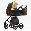 Modern Black And Orange Baby Pram With Leather Material And Storage Bag