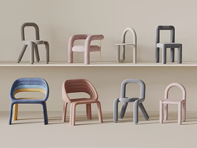 Colorful Children's Chairs With Soft Pastel Hues Unique Backrests And Sturdy Legs 3d model