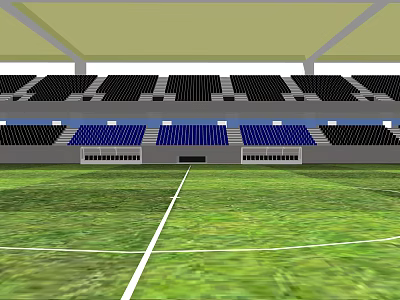 Football Stadium Interior With Green Turf White Lines And Black Blue Seats 3d model