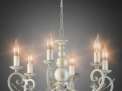 Vintage White Chandelier With Candle Shaped Bulbs Curved Brackets And Carved Details 3d model