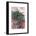 Traditional Chinese Landscape Paintings With Mountain Peaks Green Trees Floating Clouds And Calligraphy In Frames