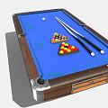 Billiard Table Sports Equipment With Blue Felt Surface Billiard Balls And Wooden Cues On Frame