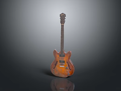 Vintage Orange Brown Acoustic Guitar As Living Room Decor Accessory 3d model