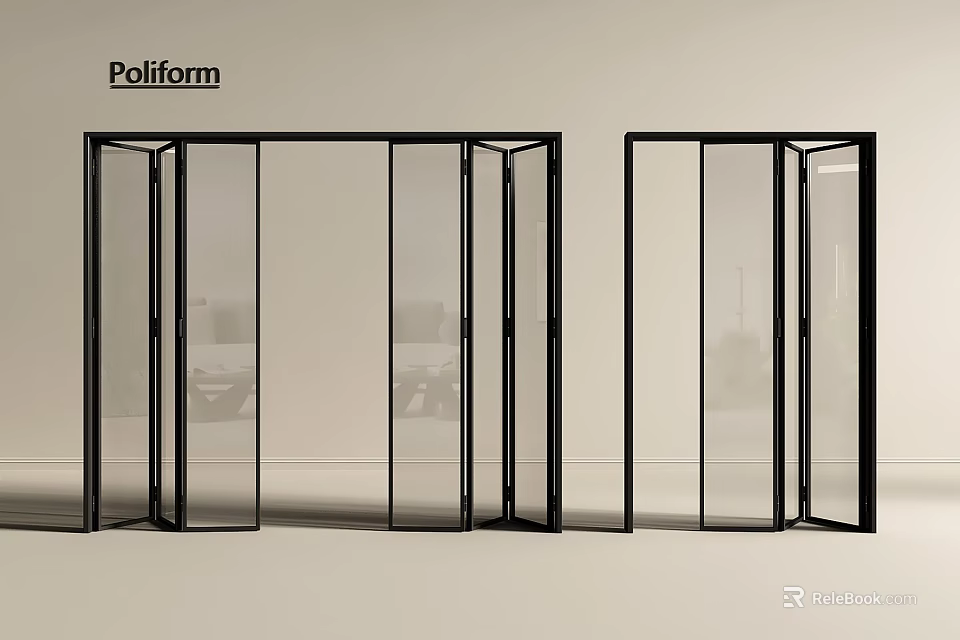 Poliform Modern Folding Doors With Black Frame And Transparent Glass Panels 3d model 