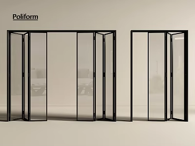 Poliform Modern Folding Doors With Black Frame And Transparent Glass Panels 3d model