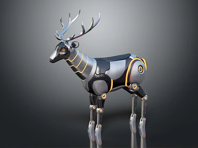 Detailed Futuristic Mechanical Deer Design With Metallic Structure And Robotic Joints 3d model