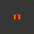 Traditional Red And Yellow Sedan Chair With Decorative Chains And Scattered Leaves