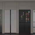 Modern Refrigerators and Freezers with Various Designs and Decorative Items in Kitchen