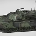 Green Camouflage Military Tank With Main Cannon Tracks And Top Mounted Machine Gun