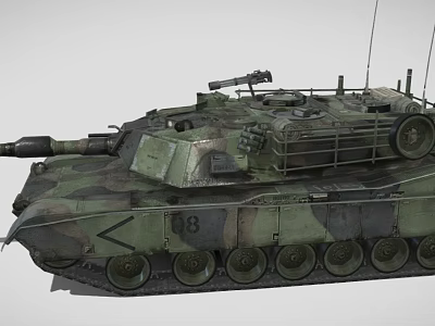 Green Camouflage Military Tank With Main Cannon Tracks And Top Mounted Machine Gun 3d model