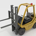 Yellow Industrial Forklift With Front Forks Operator Seat Red Warning Light And Black Tires