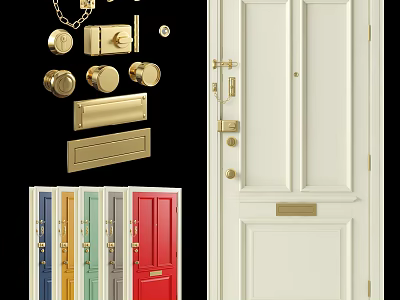 Stylish Hinged Door Design With Golden Hardware And Various Color Options 3d model