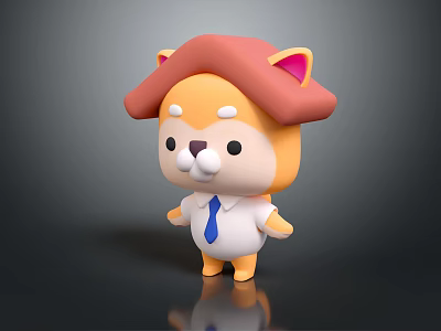 Cartoon Shiba Inu 3D Game Movie Character Wearing Red Hat White Shirt And Blue Tie 3d model