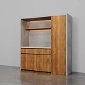 Modern Wooden Storage Cabinet With Open Shelves Drawers And Gray Countertop