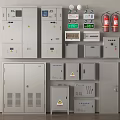 Various Fire Safety Equipment Including Control Cabinets Fire Extinguishers And Emergency Devices 3d model