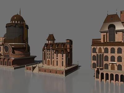 European Architecture 3D Models Featuring Dome Tower Arched Windows And Red Brick 3d model
