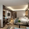 Hotel Guest Room Modern Interior With Double Bed Bedside Lamps Window TV And Wooden Flooring