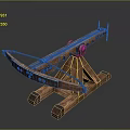 Ancient Wooden Siege Weapon with Crossbeam Frame and Rope Mechanism Design