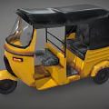 Vintage Yellow and Black Auto Rickshaw With Black Canopy Front Windshield and Wheels