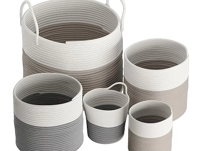 Woven Storage Baskets In Different Sizes Gray White With Handles For Modern Home Organization 3d model