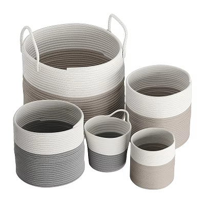 Woven Storage Baskets In Different Sizes Gray White With Handles For Modern Home Organization 3d model
