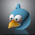 3D Blue Cartoon Bird Character With Big Eyes Red Eye Circles And Yellow Beak
