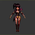 3D Fantasy Female Character With Purple Ponytail Red Purple Outfit And Decorative Wings