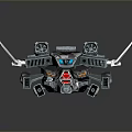 Camouflage Sci Fi Spaceship With Metallic Finish Red Accents And Orange Lights