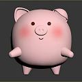 Cute Chubby Pink Cartoon Pig With Smiling Face Blush Cheeks Standing On Dark Background