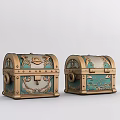 Vintage Ornate Treasure Chests With Gold And Turquoise Carvings And Metal Details