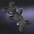 Black Bear Shaped Bag With X Eyes Patterned Shorts And Colorful Tag