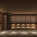 Elegant Wine Cellar with Wooden Racks Neatly Arranged Wine Bottles and Stone Floor