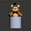 Golden Bear Figurine with Black Top Hat and Bow Tie on White Cylindrical Base