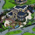 Luxurious Detached Villa Exterior With Lush Garden Landscaping And Water Feature