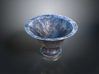 Artistic Blue And Silver Textured Bowl Shaped Sculpture With Intricate Base 3d model