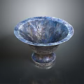 Artistic Blue And Silver Textured Bowl Shaped Sculpture With Intricate Base