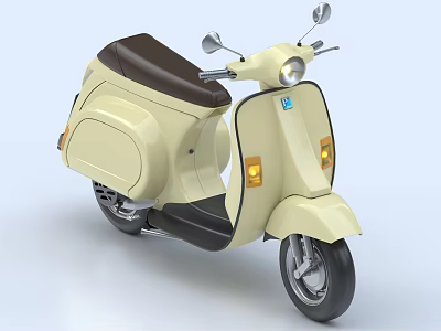 Vintage Beige Scooter With Brown Seat Front Headlight Rearview Mirrors And Classic Design 3d model